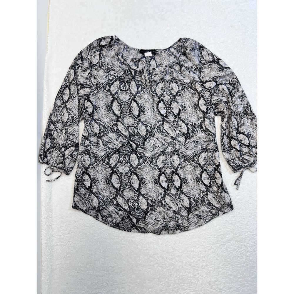 Fred David Women’s Snake Print Blouse 3/4 Sleeve Tie Cuff Top, Sz L